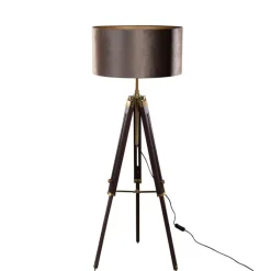 QAZQA Schlafzimmerlampen|Küchenlampen*Messing Stehleuchte Dreibein mit braunem Samt Lampenschirm 50cm - Cortin