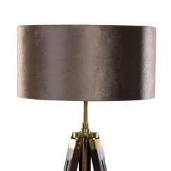 QAZQA Schlafzimmerlampen|Küchenlampen*Messing Stehleuchte Dreibein mit braunem Samt Lampenschirm 50cm - Cortin