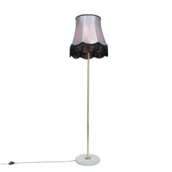 QAZQA Stehlampen|Wohnzimmerlampen*Messing Stehleuchte mit Lampenschirm Granny B schwarz-grau 45 cm - Kaso