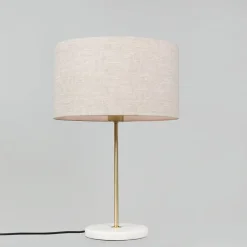 QAZQA Tischlampen|Wohnzimmerlampen*Messing Tischlampe mit grauem Schirm 35 cm - Kaso