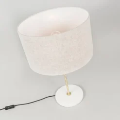 QAZQA Tischlampen|Wohnzimmerlampen*Messing Tischlampe mit grauem Schirm 35 cm - Kaso