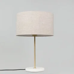 QAZQA Tischlampen|Wohnzimmerlampen*Messing Tischlampe mit grauem Schirm 35 cm - Kaso