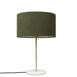 QAZQA Tischlampen|Wohnzimmerlampen*Messing Tischlampe mit grünem Schirm 35 cm - Kaso