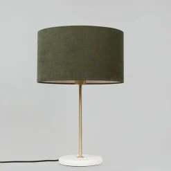 QAZQA Tischlampen|Wohnzimmerlampen*Messing Tischlampe mit grünem Schirm 35 cm - Kaso