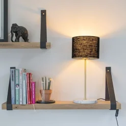 QAZQA Tischlampen|Wohnzimmerlampen*Messing Tischlampe mit schwarzem Lampenschirm 20 cm - Kaso