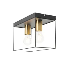 QAZQA Deckenleuchten|Wohnzimmerlampen*Minimalistische Deckenlampe Schwarz mit Gold 2-flammig - Kodi