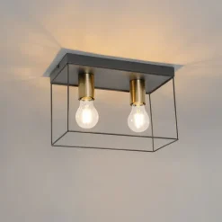 QAZQA Deckenleuchten|Wohnzimmerlampen*Minimalistische Deckenlampe Schwarz mit Gold 2-flammig - Kodi