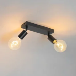 QAZQA Deckenstrahler|Aufbaustrahler*Modern Spot schwarz rechteckig 2-flammig - Facil