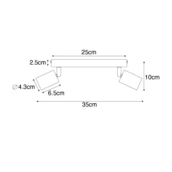 QAZQA Deckenstrahler|Aufbaustrahler*Modern Spot schwarz rechteckig 2-flammig - Facil