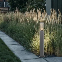 QAZQA Gartenbeleuchtung|Stehlampen Außen*Moderne Außen-Stehleuchte Dunkelgrau mit Rauchglas 80 cm - Malios