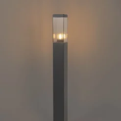 QAZQA Gartenbeleuchtung|Stehlampen Außen*Moderne Außen-Stehleuchte Dunkelgrau mit Rauchglas 80 cm - Malios