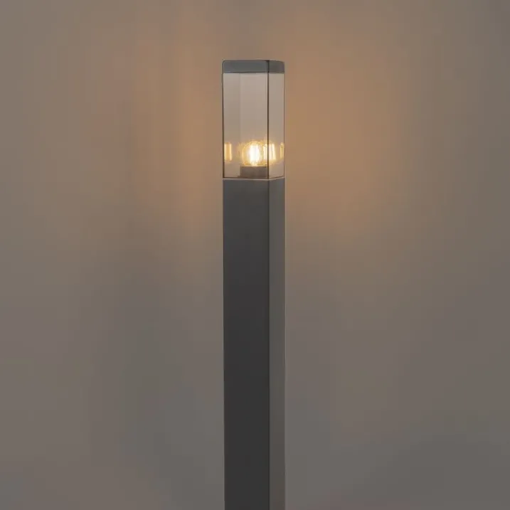 QAZQA Gartenbeleuchtung|Stehlampen Außen*Moderne Außen-Stehleuchte Dunkelgrau mit Rauchglas 80 cm - Malios