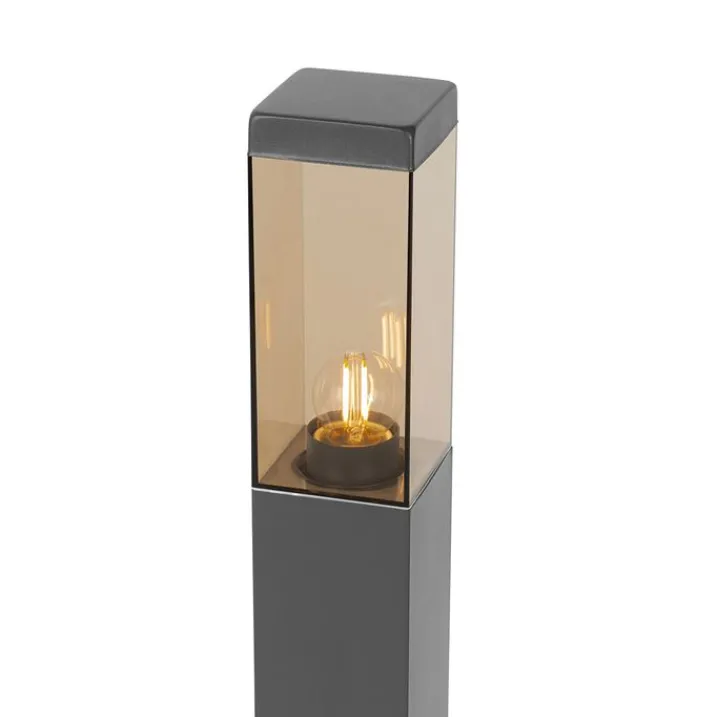 QAZQA Gartenbeleuchtung|Stehlampen Außen*Moderne Außen-Stehleuchte Dunkelgrau mit Rauchglas 80 cm - Malios
