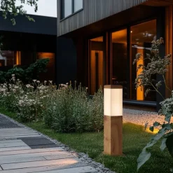 QAZQA Stehlampen Außen|Gartenbeleuchtung*Moderne Außenstehleuchte Stahl mit Holzprint 45cm IP44 - Malois
