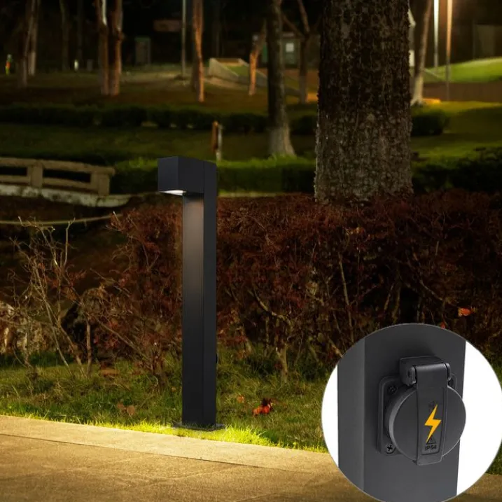 QAZQA Stehlampen Außen|Gartenbeleuchtung*Moderne Außenstehleuchte schwarz 65cm mit Steckdose IP44 - Baleno