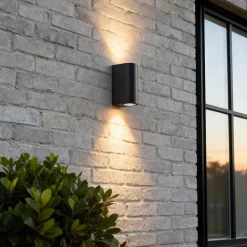 QAZQA Gartenbeleuchtung|Außenwandleuchten*Moderne Außenwandleuchte aus schwarzem Kunststoff, oval, 2-flammig – Baleno