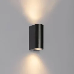 QAZQA Gartenbeleuchtung|Außenwandleuchten*Moderne Außenwandleuchte aus schwarzem Kunststoff, oval, 2-flammig – Baleno