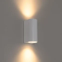 QAZQA Gartenbeleuchtung|Außenwandleuchten*Moderne Außenwandleuchte aus weißem Kunststoff, oval, 2-flammig – Baleno