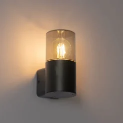 QAZQA Gartenbeleuchtung|Außenwandleuchten*Moderne Außenwandleuchte schwarz mit Rauchschirm IP44 - Odense