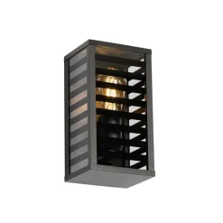 QAZQA Außenwandleuchten|Gartenbeleuchtung*Moderne Außenwandleuchte schwarz mit Rauchglas 26 cm IP44 - Reims