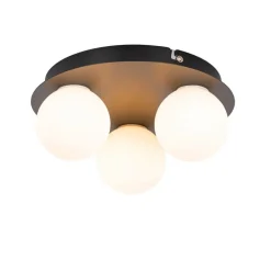 QAZQA Badezimmerlampen|Deckenleuchten Außen*Moderne Badezimmer-Deckenleuchte schwarz 3-Licht - Cederic