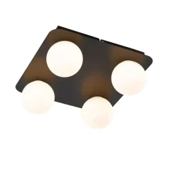 QAZQA Badezimmerlampen|Deckenleuchten Außen*Moderne Badezimmer-Deckenleuchte schwarz quadratisch 4-flammig - Cederic