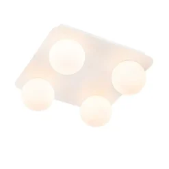 QAZQA Badezimmerlampen|Deckenleuchten Außen*Moderne Badezimmer-Deckenleuchte weiß quadratisch 4-flammig - Cederic
