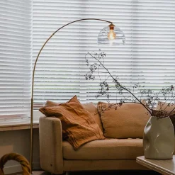 QAZQA Schlafzimmerlampen|Esszimmerlampen*Moderne Bogenlampe aus Messing mit klarem Glas - Arc