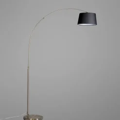 QAZQA Bogenlampen|Stehlampen*Moderne Bogenlampe aus Stahl mit schwarzem Stoffschirm - Arc Basic