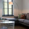 QAZQA Esszimmerlampen|Bogenlampen*Moderne Bogenlampe aus Stahl mit weißem Stoffschirm - Arc Basic