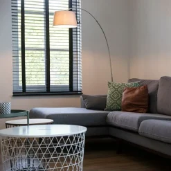 QAZQA Esszimmerlampen|Bogenlampen*Moderne Bogenlampe aus Stahl mit weißem Stoffschirm - Arc Basic