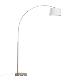 QAZQA Esszimmerlampen|Bogenlampen*Moderne Bogenlampe aus Stahl mit weißem Stoffschirm - Arc Basic