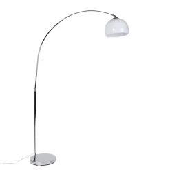 QAZQA Bogenlampen|Stehlampen*Moderne Bogenlampe Chrom mit weißem Schirm - Arc Basic