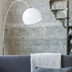 QAZQA Bogenlampen|Stehlampen*Moderne Bogenlampe Chrom mit weißem Schirm - Arc Basic