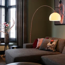 QAZQA Esszimmerlampen|Wohnzimmerlampen*Moderne Bogenlampe Kupfer mit weißem Schirm - Arc Basic