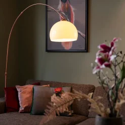 QAZQA Esszimmerlampen|Wohnzimmerlampen*Moderne Bogenlampe Kupfer mit weißem Schirm - Arc Basic