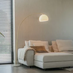 QAZQA Schlafzimmerlampen|Esszimmerlampen*Moderne Bogenlampe Messing mit weißem Schirm - Arc Basic