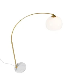 QAZQA Schlafzimmerlampen|Esszimmerlampen*Moderne Bogenlampe Messing mit weißem Schirm - Arc Basic