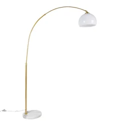 QAZQA Schlafzimmerlampen|Esszimmerlampen*Moderne Bogenlampe Messing mit weißem Schirm - Arc Basic