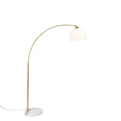 QAZQA Schlafzimmerlampen|Esszimmerlampen*Moderne Bogenlampe Messing mit weißem Schirm - Arc Basic