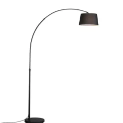 QAZQA Bogenlampen|Stehlampen*Moderne Bogenlampe schwarz mit schwarzem Stoffschirm - Arc Basic