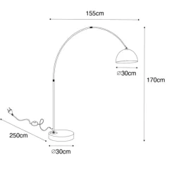 QAZQA Schlafzimmerlampen|Esszimmerlampen*Moderne Bogenlampe schwarz mit Rauchglas - Arc