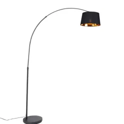 QAZQA Schlafzimmerlampen|Esszimmerlampen*Moderne Bogenlampe schwarz mit gold - Arc Basic