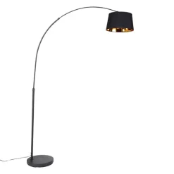 QAZQA Schlafzimmerlampen|Esszimmerlampen*Moderne Bogenlampe schwarz mit gold - Arc Basic