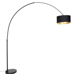 QAZQA Schlafzimmerlampen|Esszimmerlampen*Moderne Bogenlampe schwarz mit Duo-Schirm schwarz mit gold - XXL