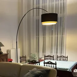 QAZQA Schlafzimmerlampen|Esszimmerlampen*Moderne Bogenlampe schwarz mit Duo-Schirm schwarz mit gold - XXL