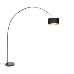QAZQA Schlafzimmerlampen|Esszimmerlampen*Moderne Bogenlampe schwarz mit Duo-Schirm schwarz mit gold - XXL