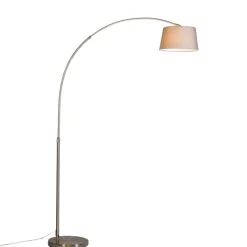 QAZQA Bogenlampen|Stehlampen*Moderne Bogenlampe Stahl mit grauem Stoffschirm - Arc Basic