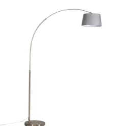 QAZQA Bogenlampen|Stehlampen*Moderne Bogenlampe Stahl mit grauem Stoffschirm - Arc Basic