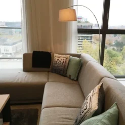 QAZQA Bogenlampen|Stehlampen*Moderne Bogenlampe Stahl mit grauem Stoffschirm - Arc Basic